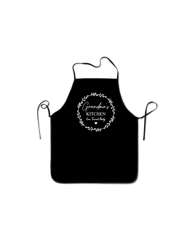 Grandma's Floral Kitchen KS Creations Apron with white font