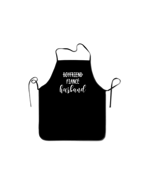 husband Promoted to Husbad KS Creations Apron with white font