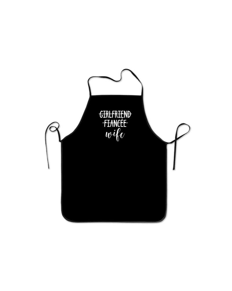 Promoted to Wife KS Creations Apron with white font