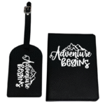 Adventure Begins KS Creations Black Passport and Tag in White Font