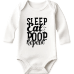 Sleep Eat Poop Repeat KS Creations Long Sleeve Baby Onesie in Black Font