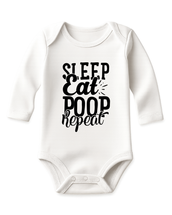 long black Sleep Eat Poop Repeat KS Creations Long Sleeve Baby Onesie in Black Font