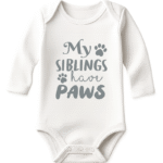 My Siblings Have Paws KS Creations Long Sleeve Baby Onesie in Silver Font