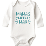 Mama's Little Man KS Creations Long Sleeve Baby Onesie in Teal Font