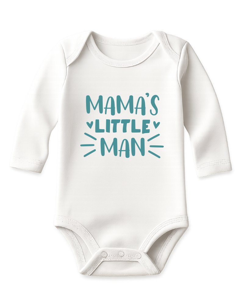 Mama's Little Man KS Creations Long Sleeve Baby Onesie in Teal Font