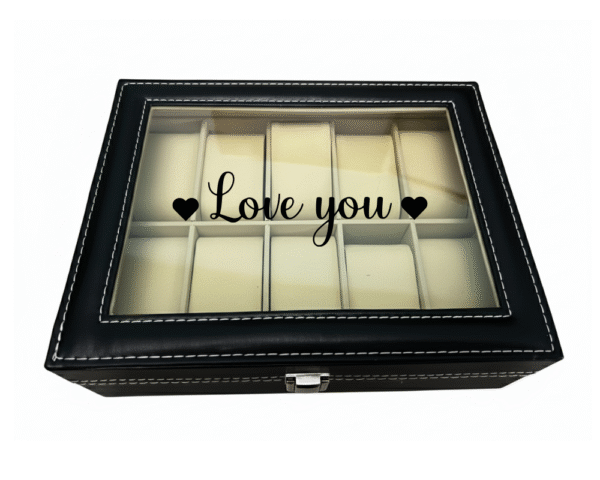 love you black Love you KS Creations 10 Watch Organiser in Black Font