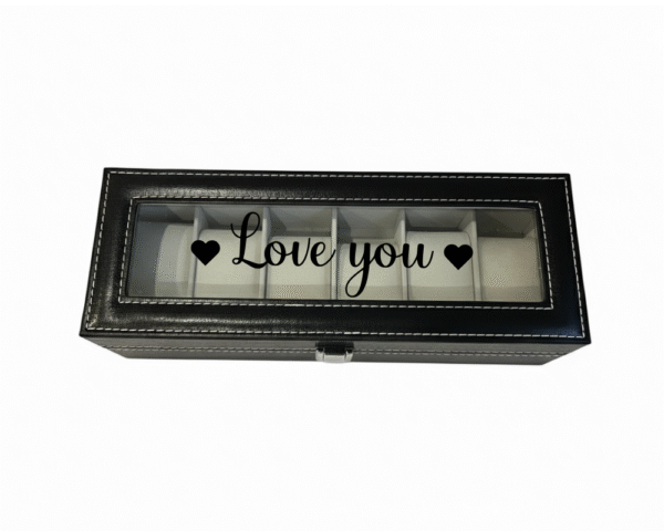 love you black Love you KS Creations 6 Watch Organiser in Black Font