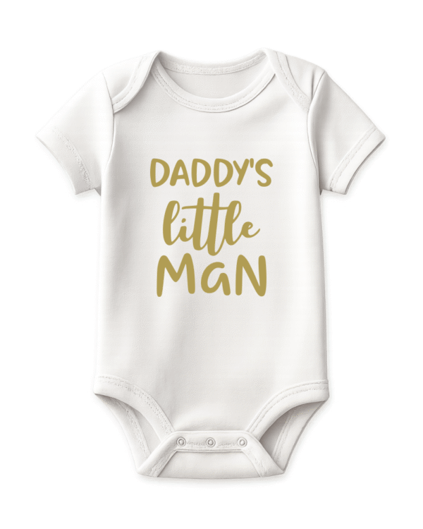 short gold Daddy's Little Man KS Creations Short Sleeve Baby Onesie in Gold Font