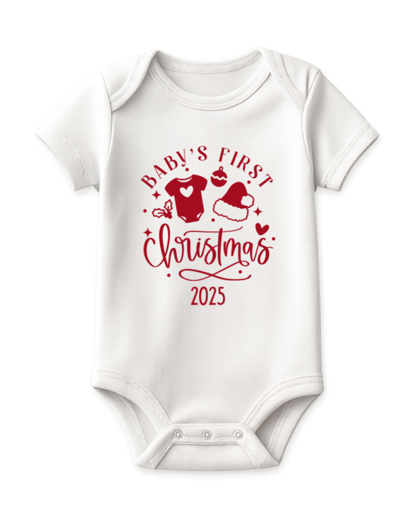 short red Baby's first Christmas 2025 short Sleeve KS Creations Baby Onesie red