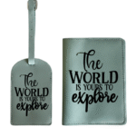 The World Is Yours To Explore KS Creations Teal Passport and Tag in Black Font