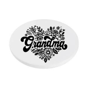 Grandma Heart Flowers KS Creations Coaster Black