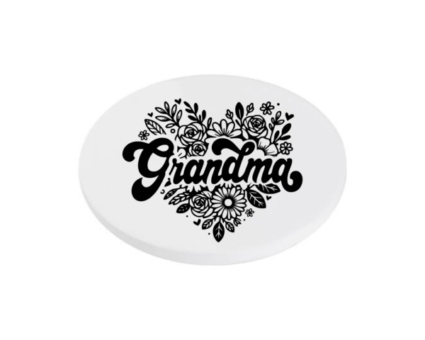 black Grandma Heart Flowers KS Creations Coaster Black