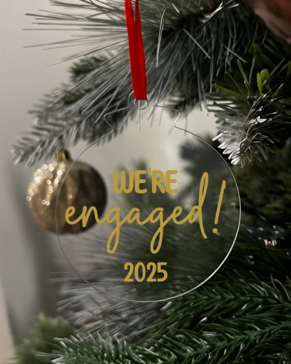 engaged25 gold We're Engaged 2025 Flat Christmas KS Creations Bauble Gold