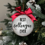 Best Colleague Ever round Christmas KS Creations bauble filled with feathers and black font