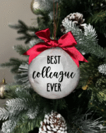 Best Colleague Ever round Christmas KS Creations bauble filled with feathers and black font