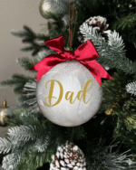 Dad round Christmas KS Creations bauble filled with Feathers and gold font
