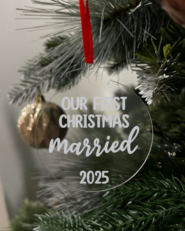 first christmas married25 silver Our First Christmas Married 2025 Flat KS Creations Bauble Silver