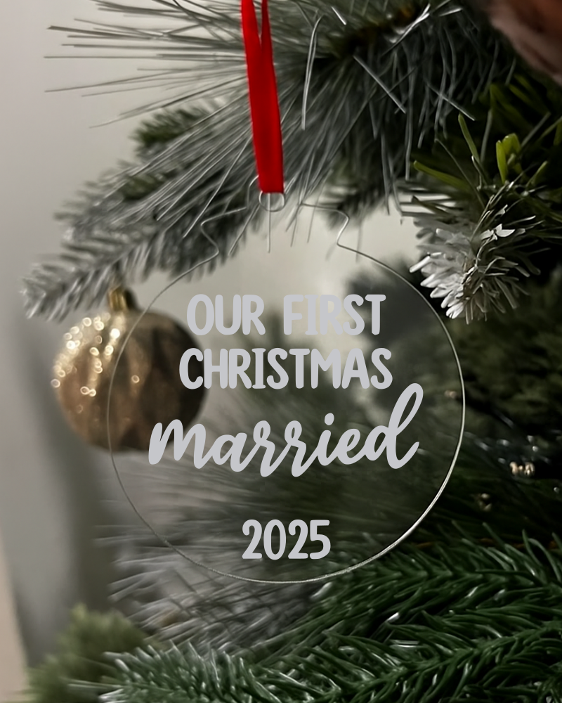 Our First Christmas Married 2025 Flat KS Creations Bauble Silver