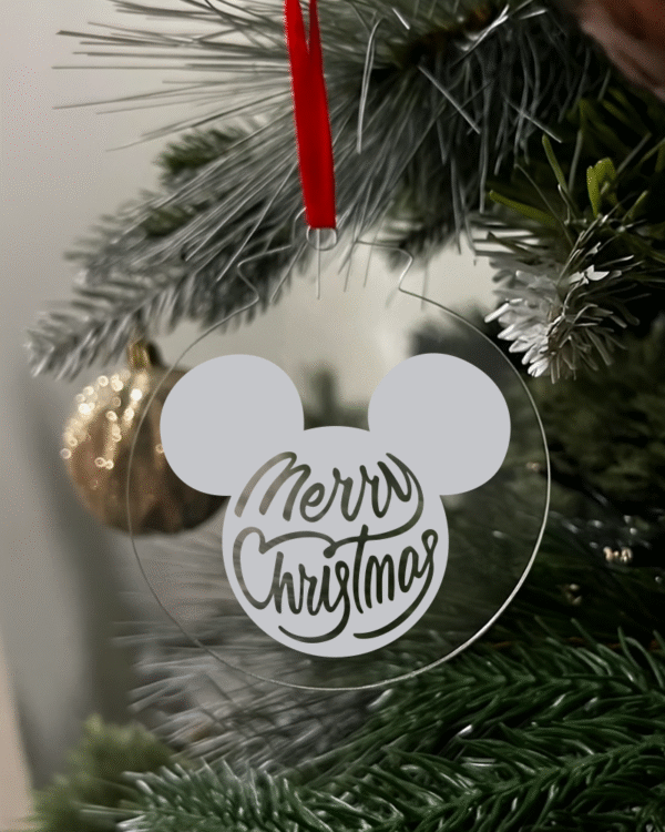 mickey silver Merry Christmas Disney Flat KS Creations Bauble silver