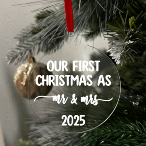 Our first Christmas as Mr and Mrs 2025 Flat Christmas KS Creations Bauble white