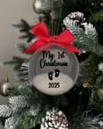 My first Christmas 2025 round Christmas KS Creations bauble filled with Snow and black font