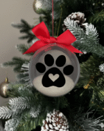 Animal Lover round Christmas KS Creations bauble filled with snow and black font