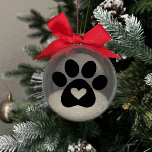 Animal Lover round Christmas KS Creations bauble filled with snow and black font