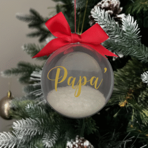 Papa round Christmas KS Creations bauble filled with snow and gold font
