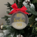 Best Teacher Ever round Christmas KS Creations bauble filled with Snow and gold font