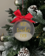 Best Teacher Ever round Christmas KS Creations bauble filled with Snow and gold font