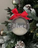 Mama round Christmas KS Creations bauble filled with snow and silver font