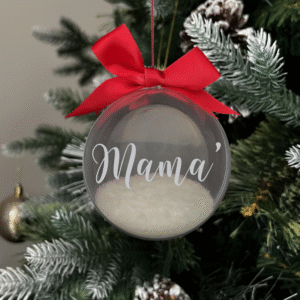 Mama round Christmas KS Creations bauble filled with snow and silver font