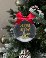 L ewwel milied f' darna 2025 round Christmas KS Creations bauble filled with snow and tree and gold font