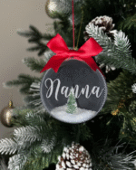 Nanna round Christmas KS Creations bauble filled with snow and tree and silver font