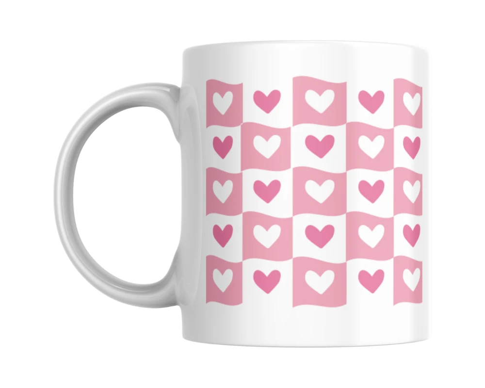 Pink Hearts Pattern Ceramic White Mug Pink Hearts Pattern Ceramic White Mug