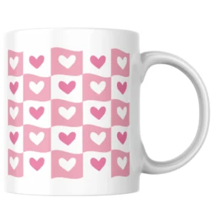 Pink Hearts Pattern Ceramic White Mug