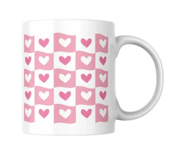 Pink Hearts Pattern Ceramic White Mug
