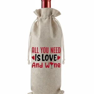 All You Need Is Love and Wine Burlap Bottle Gift Bag