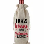 Hugs Kisses and Valentine Wishes Burlap Bottle Gift Bag