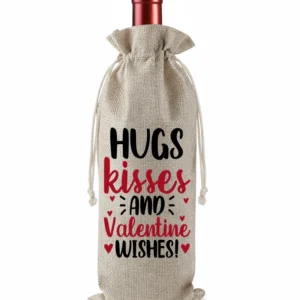 Hugs Kisses and Valentine Wishes Burlap Bottle Gift Bag