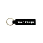 Personalised black faux leather keychain with silver ring