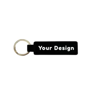 Personalised black faux leather keychain with silver ring